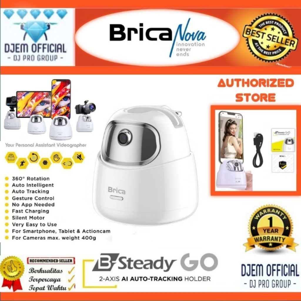 Jual BRICA B-Steady GO 2-Axis AI Auto-Tracking Holder Gimbal 360° Rotation Brica BSteady GO BSGO Resmi | Shopee Indonesia