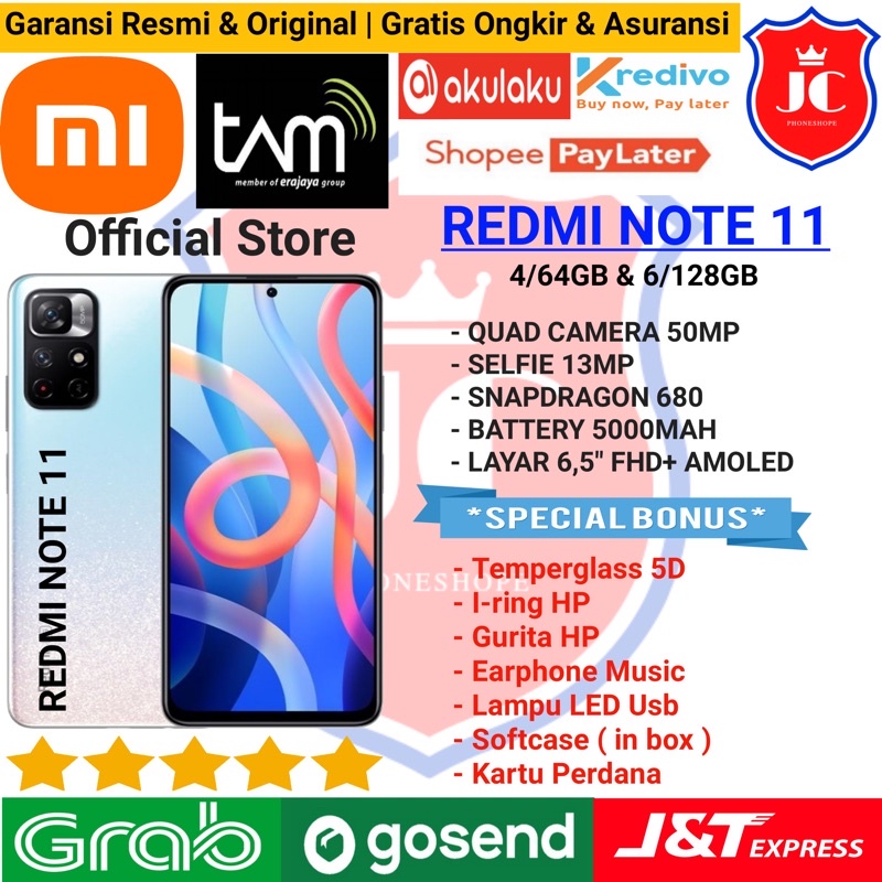 XIAOMI REDMI NOTE 11 RAM 6/128GB 4/128GB GARANSI RESMI TAM - BONUS