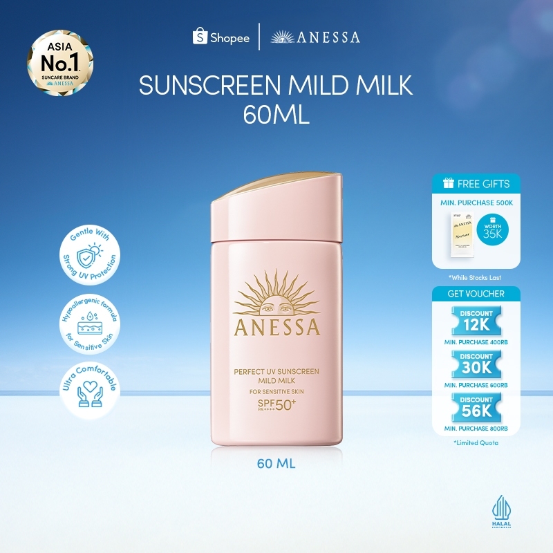 Anessa Perfect UV Sunscreen Mild Milk 60ml | Sunscreen / Sunblock / Tabir Surya untuk Kulit Normal dan Sensitive