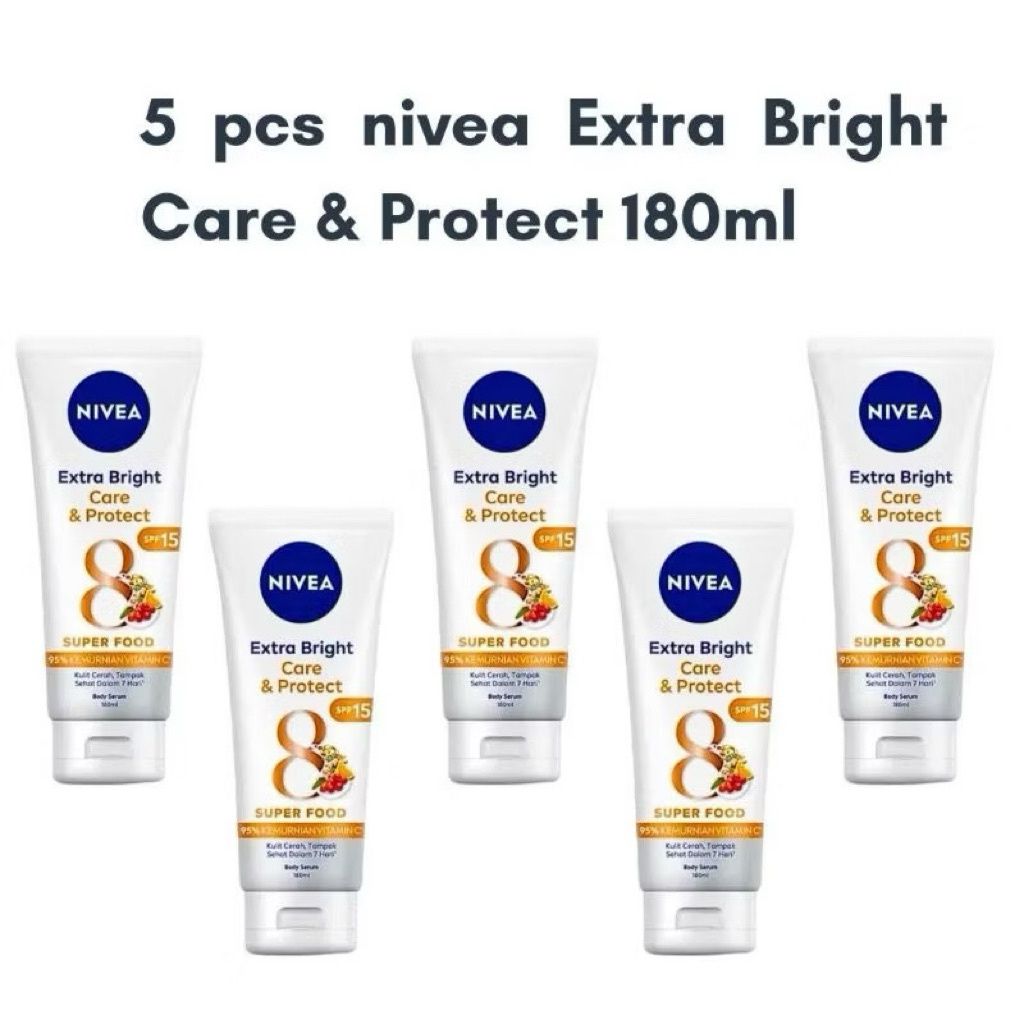 5 pcs Body Serum Lotion Nivea Extra Bright Care dan Protect SPF 15 180ml