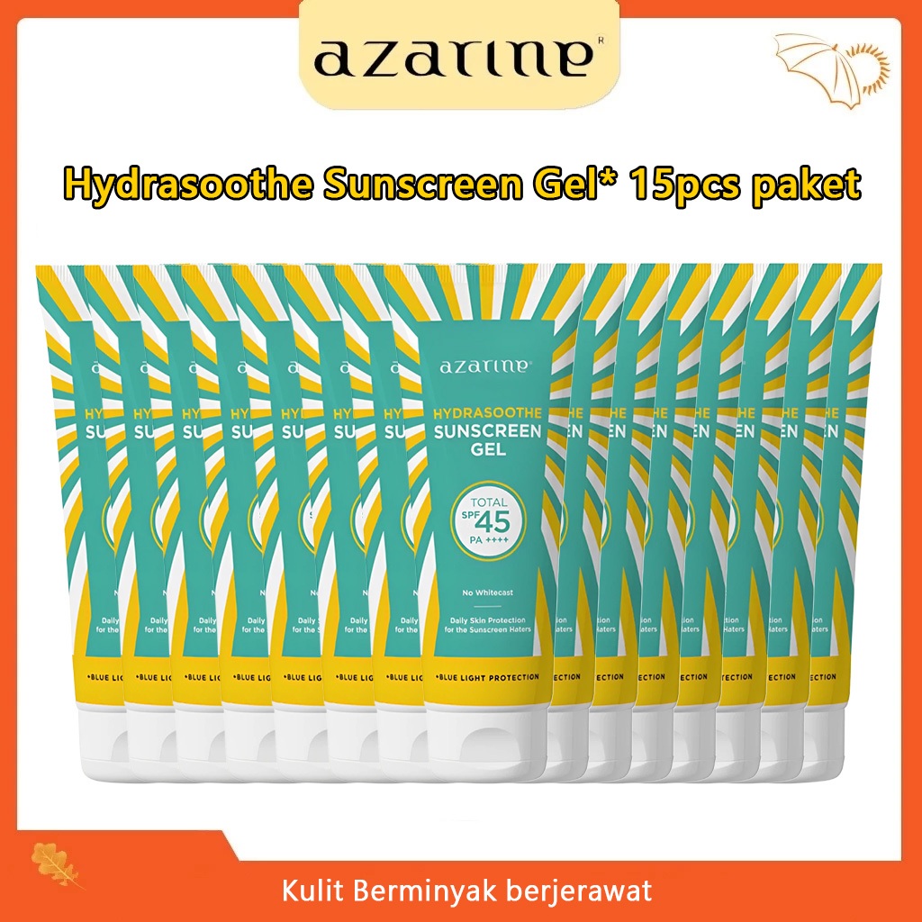 [15PCS Set] Azarine Hydrasoothe Sunscreen Gel SPF45 PA++++ Sunscreen Kulit Berminyak berjerawat 50ml