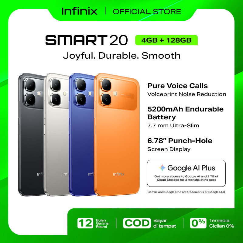 Infinix Smart 20 4/128GB - Up to 8GB Extended RAM - Mediatek Helio G81 - 6.78” - 8MP - 5200 mAh - IP64