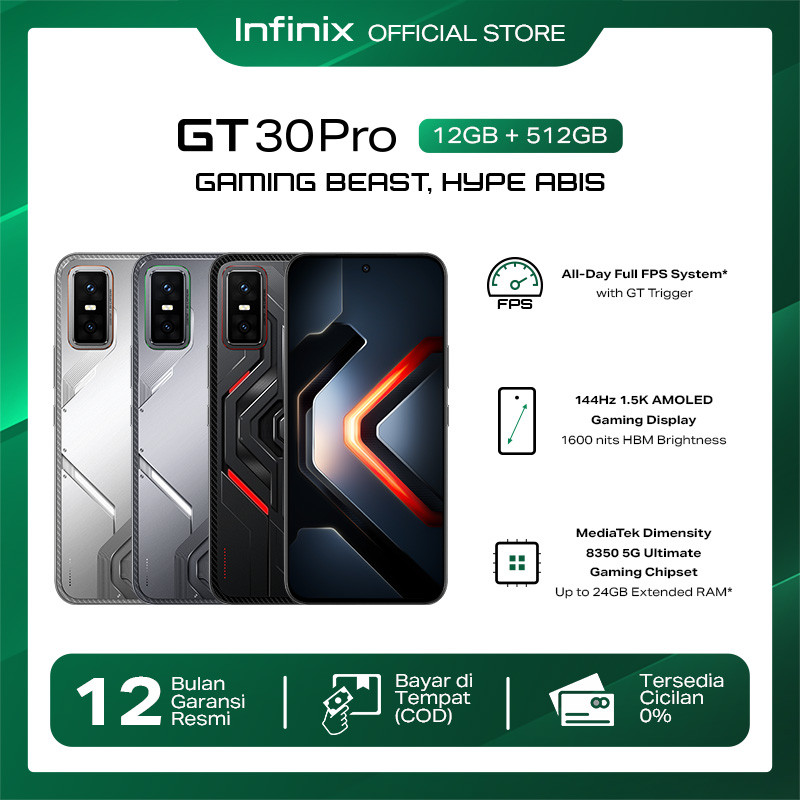 Jual Infinix GT 30 Pro 12/512GB - Up to 24GB Extended RAM - Dimensity 8350 Ultimate - 6.78" Amoled+ 144Hz - 108MP - NFC | Shopee Indonesia
