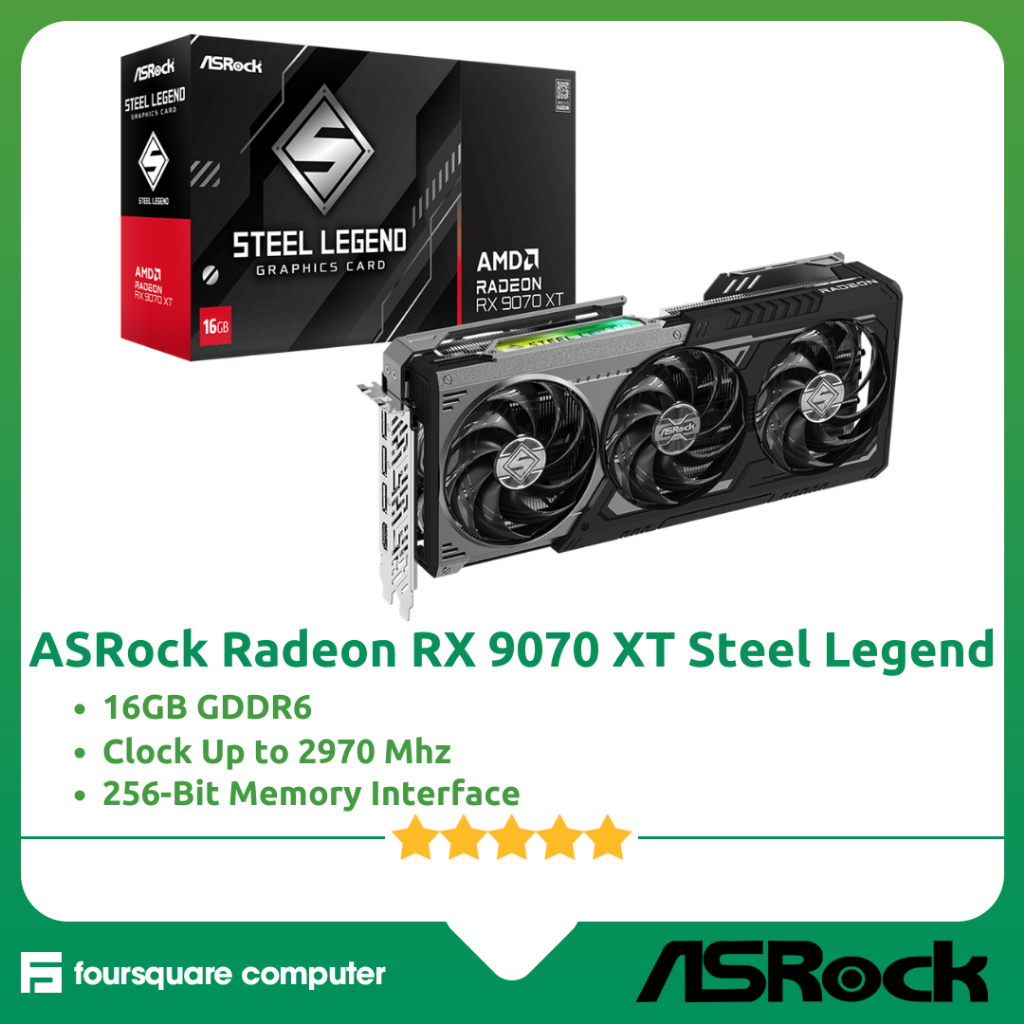 ASRock AMD Radeon RX 9070 XT Steel Legend 16GB GDDR6 256-Bit Resmi