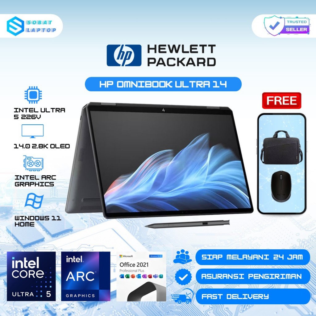 Jual Laptop HP Omnibook Ultra 14 Intel Ultra 5 226V RAM 16GB DDR5 512GB SSD 2.8K Oled 120HZ Touch Win11 | Shopee Indonesia