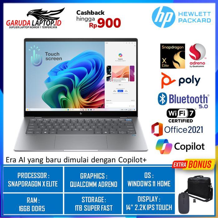Jual HP OmniBook X 14 Next Gen AI PC Snapdragon X Elite X1E-78-100 16GB DDR5 1TB SSD Qualcomm Adreno 14.0 2.2K Touch Silver | Shopee Indonesia