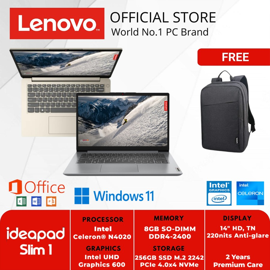 Jual LENOVO IDEAPAD SLIM 1 14IGL7 INTEL CELERON N4020 8GB 256GB W11+OHS | Shopee Indonesia