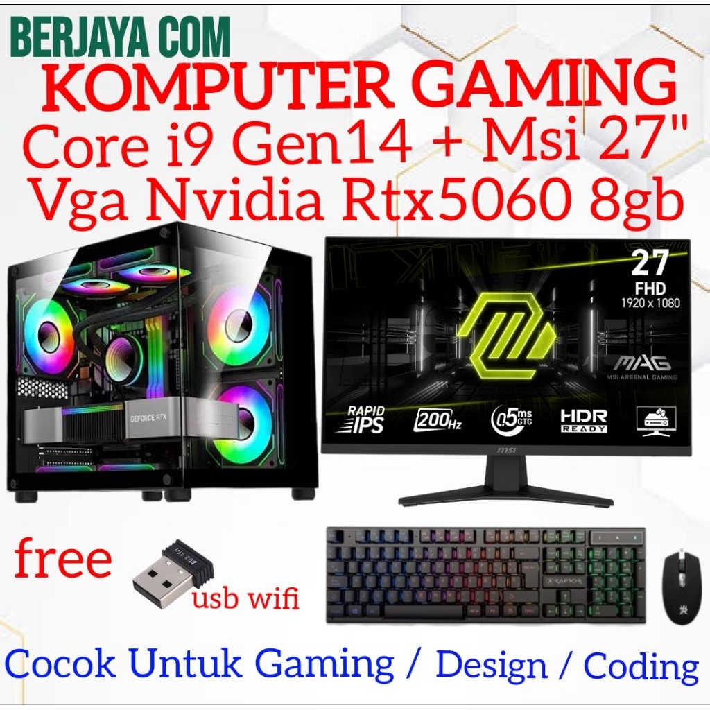 Full Set Core i9 Gen 14 - MSI 27" Gaming - Vga Nvidia RTX5060 8gb - 32gb Ram - 1tb Ssd - Pc Rakitan - Komputer Gaming - Cpu Design - coding