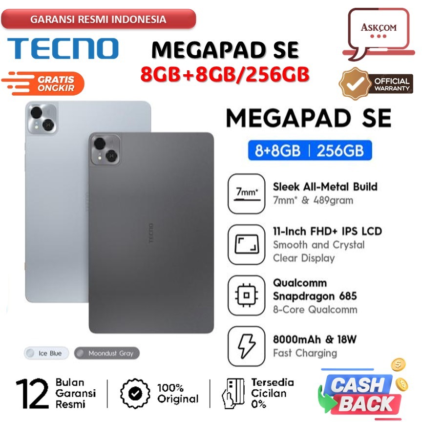 TECNO MEGAPAD SE 8+8GB/256GB 11inch 4G LTE 8000 mAh GARANSI RESMI