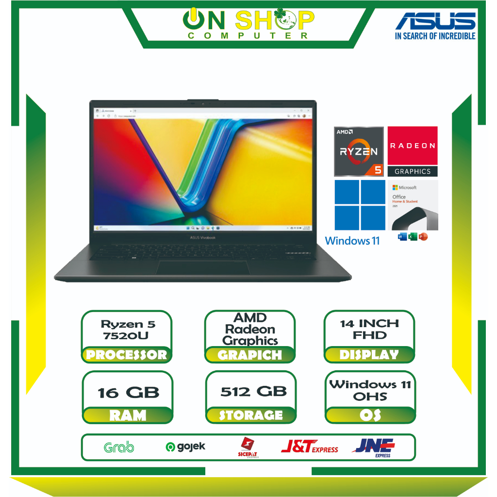 ASUS Vivobook Go 14 E1404FA AMD Ryzen 5 7520U RAM 16GB 512GB Windows 11 OHS Mixed Black