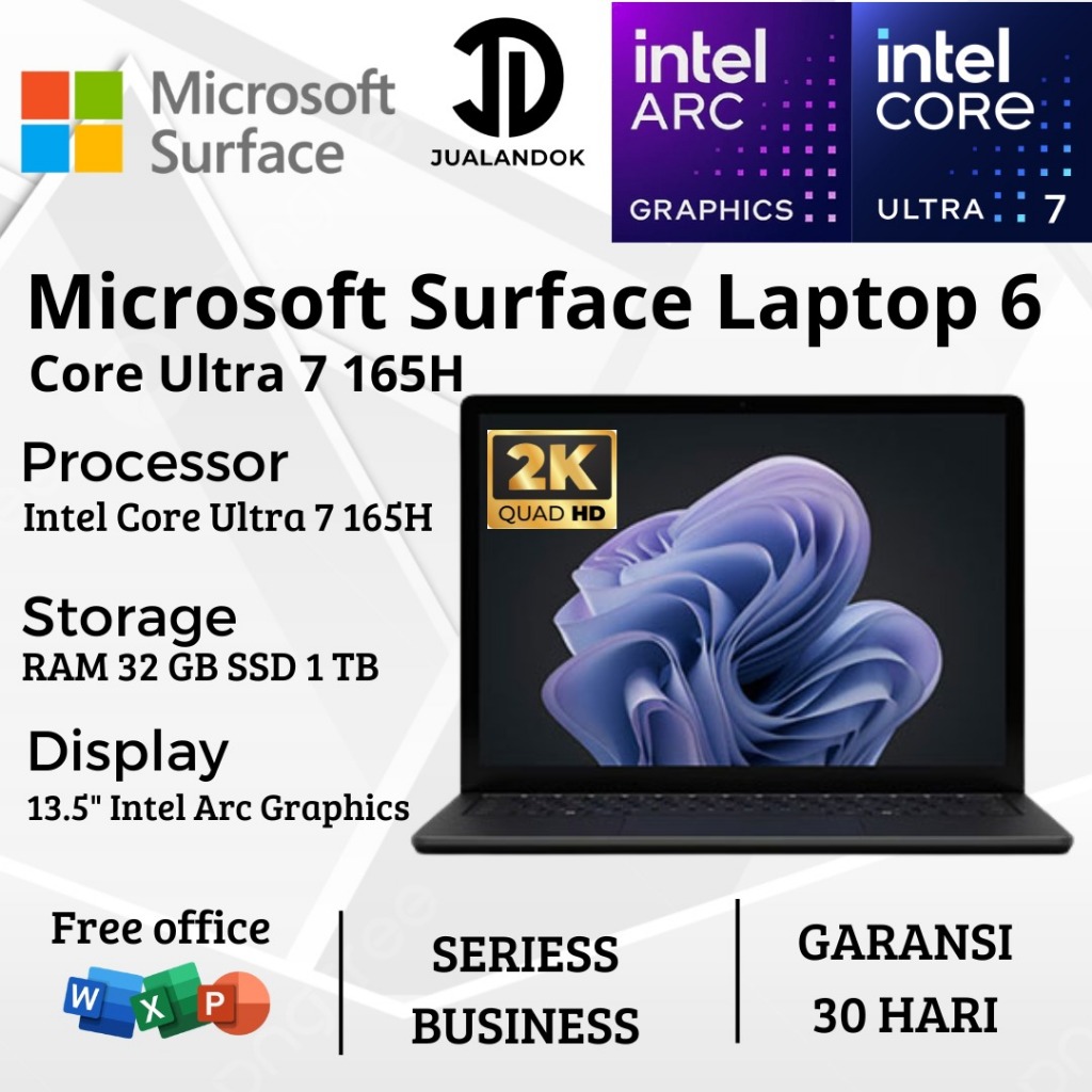 Jual Microsoft Surface Laptop 6 Core Ultra 7 165H - 32GB - SSD 1TB - 13.5 inch - Series Business - Key Copilot AI Boost - WIN 11 PRO | Shopee Indonesia