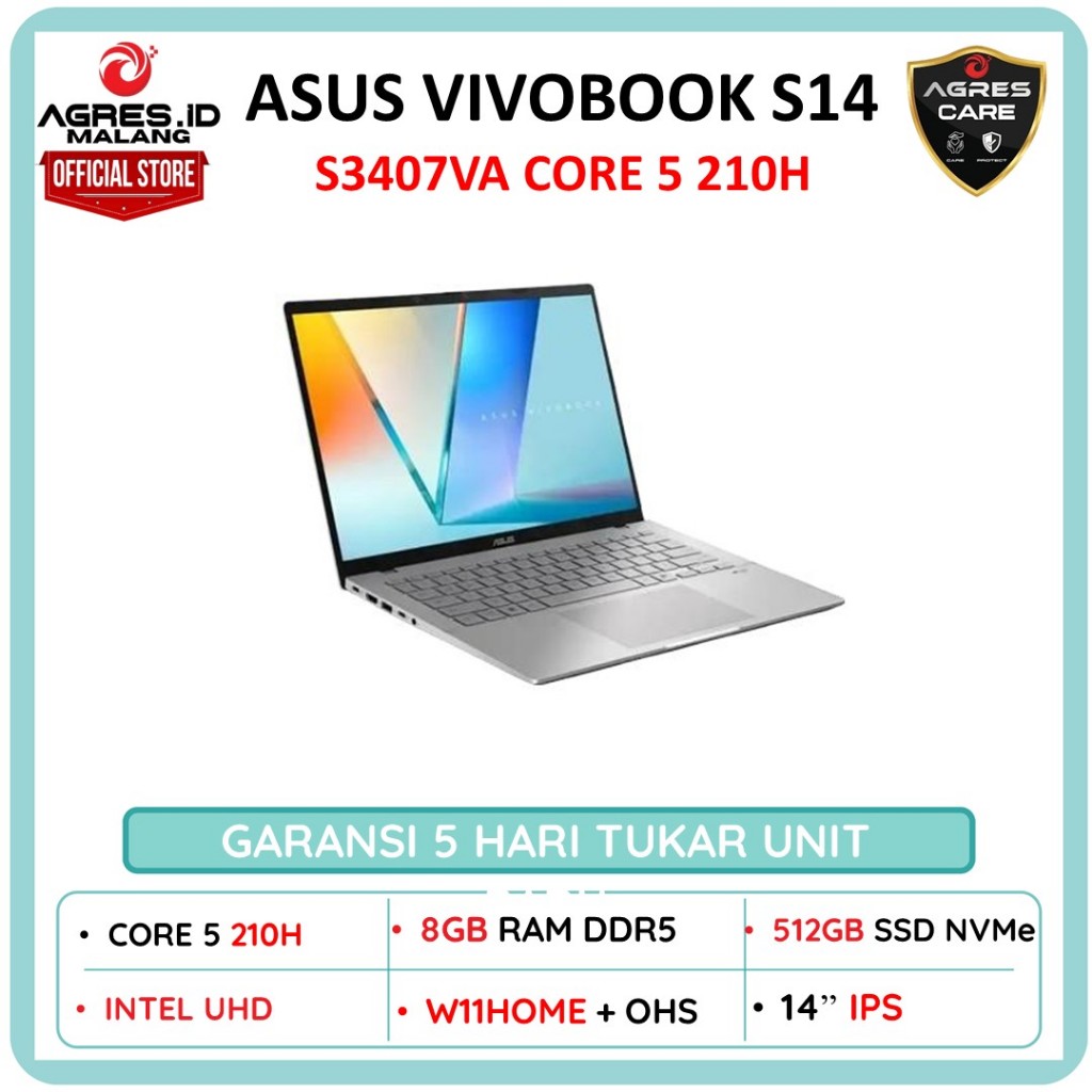 ASUS VIVOBOOK S14 S3407VA CORE i5 210H 16GB 512GB W11+OHS+M365B 14"WUXGA IPS