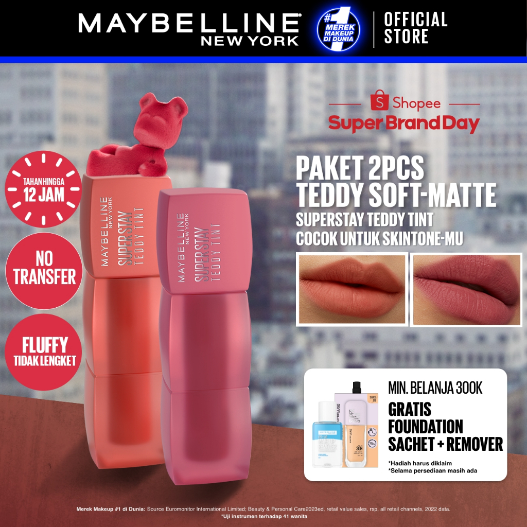MAYBELLINE OFFICIAL Superstay Teddy Tint 2 pcs 5 mL - Teddy Soft Matte Tahan 12 Jam Lipstick Lipcream Liptint