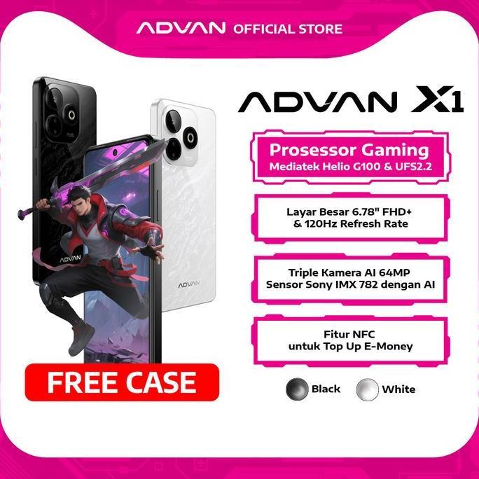 Pak_dismantoko - (FREE CASE) ADVAN X1 Mediatek Helio G100 8GB+8GB/128GB High Refresh Rate 120Hz IPS FHD+ 64MP Big Battery 5000mAh AI Camera UFS 2.2 NFC Fingerprint Android 14 Gaming Smartphone Handphone Fast Charging