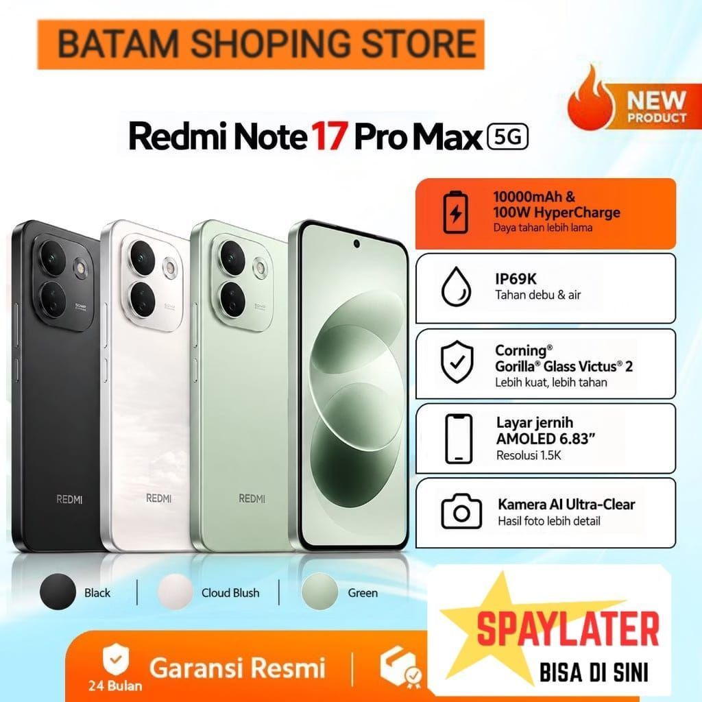 REDMI NOTE 17 PRO MAX 5G RAM 8GB + 256GB NEW 2026 GARANSI RESMI