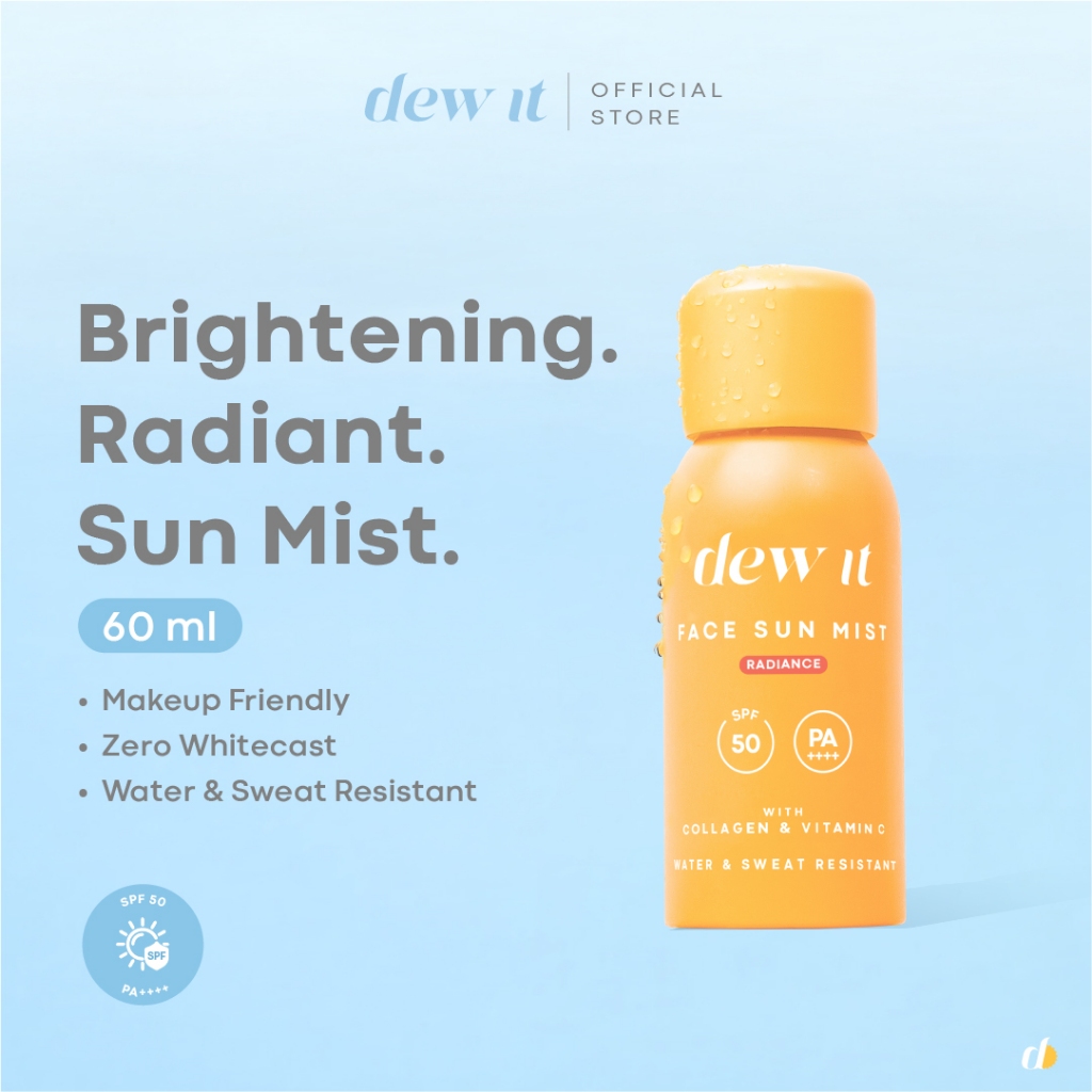 Dew It - Face Sun Mist Radiance SPF 50, PA++++ & Vit C (bukan aerosol) | Sunscreen Spray Kolagen Sunscreen Spray sunscreen berenang