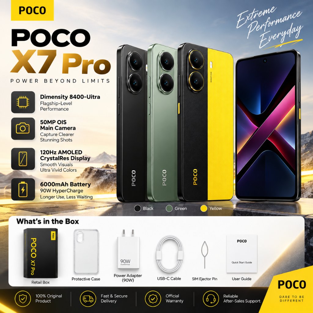 Neo Gadget - POCO X7 Pro 5G - RAM 8GB + ROM 256GB - Layar AMOLED 6,67 inci 120Hz 1,5K Dimensity