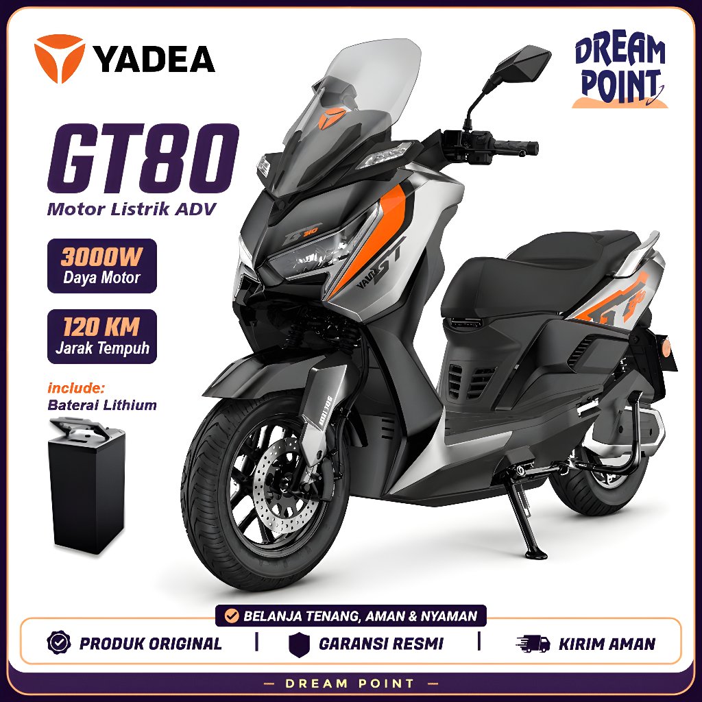 Jual Motor Listrik Yadea GT80 3000W 90KM/Jam Jarak 120KM Lithium 72V 50Ah CBS Terbaru 2026 | Shopee Indonesia