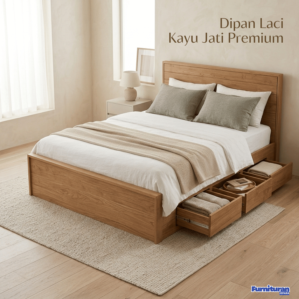Jual Dipan Kayu Jati Premium Tempat Tidur dengan Laci Penyimpanan 90x200/100x200/120x200/140x200/160x200/180x200/200x200 | Shopee Indonesia