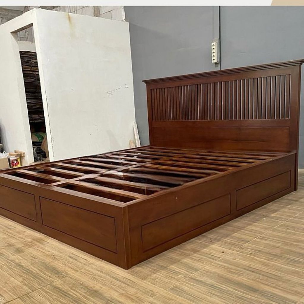 Jual Tempat Tidur Jati Minimalis Storage Bed Hidrolik - Rangka Kasur Kayu Jati Asli Kotak Penyimpanan | Shopee Indonesia