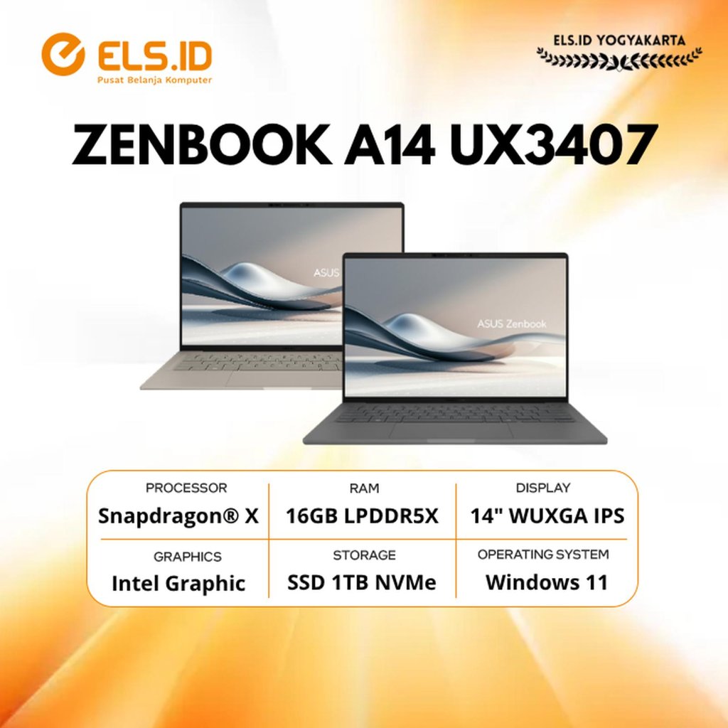 Asus Zenbook A14 UX3407QA Snapdragon X X1 26 100 16GB SSD 1TB 14" W11+OH2024 - Ice Land Gray