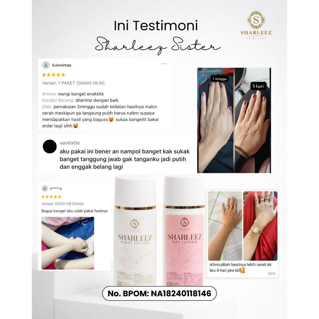 PEMUTIH BADAN SHARLEEZ Lotion Pemutih Badan Sharleez HB Booster Day Night BPOM Pencerah Kulit PEMUTIH BADAN SHARLEEZ SKINCARE