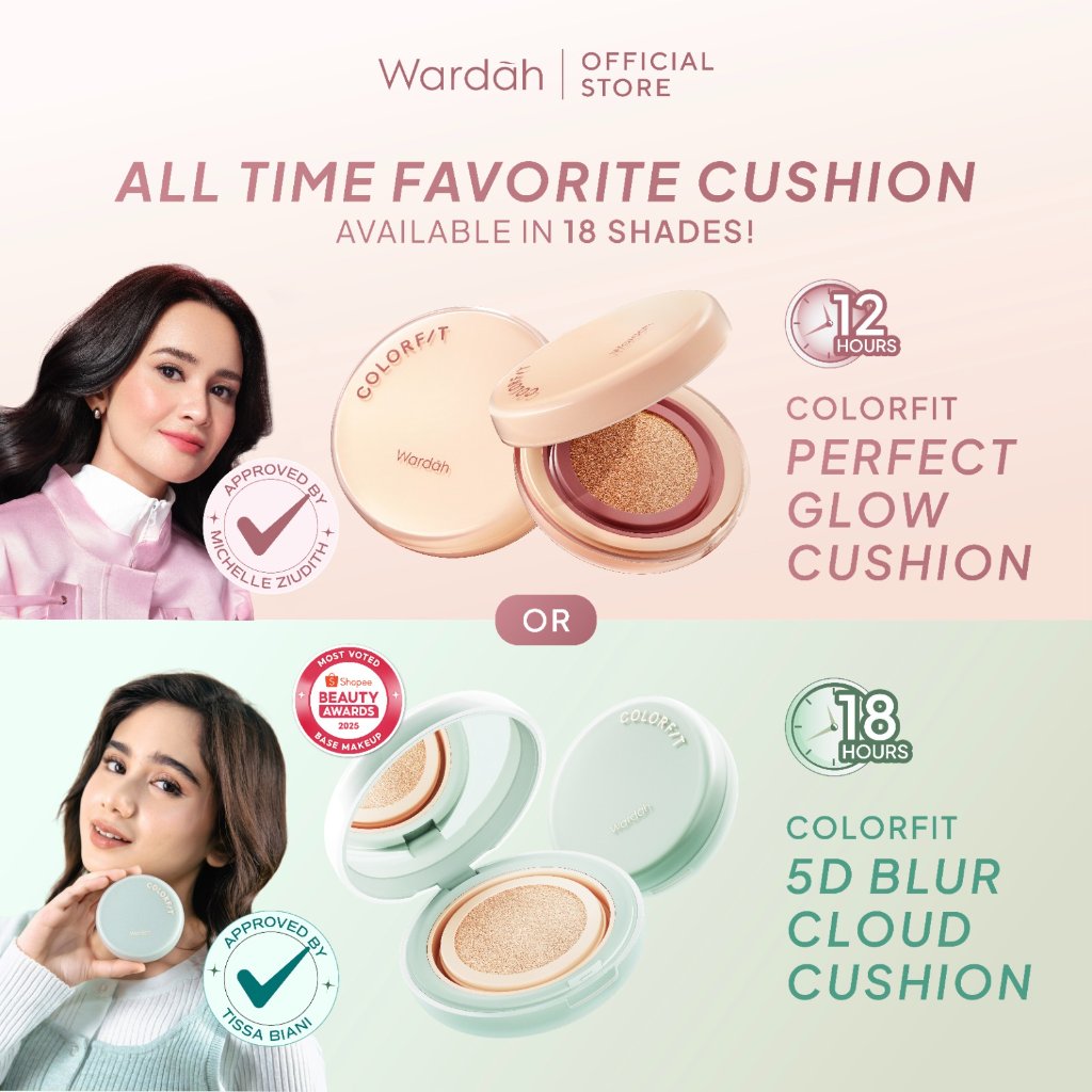 4 NEW SHADES! Wardah Cushion All Series (Colorfit 5D Blur Cloud Cushion & Colorfit Perfect Glow Cushion) - High Coverage Bedak Long-lasting Anti-Crack No Oksidasi Dewy Finish Tahan Lama Menyamarkan Pori Menyatu Dengan Kulit Foundation - Makeup