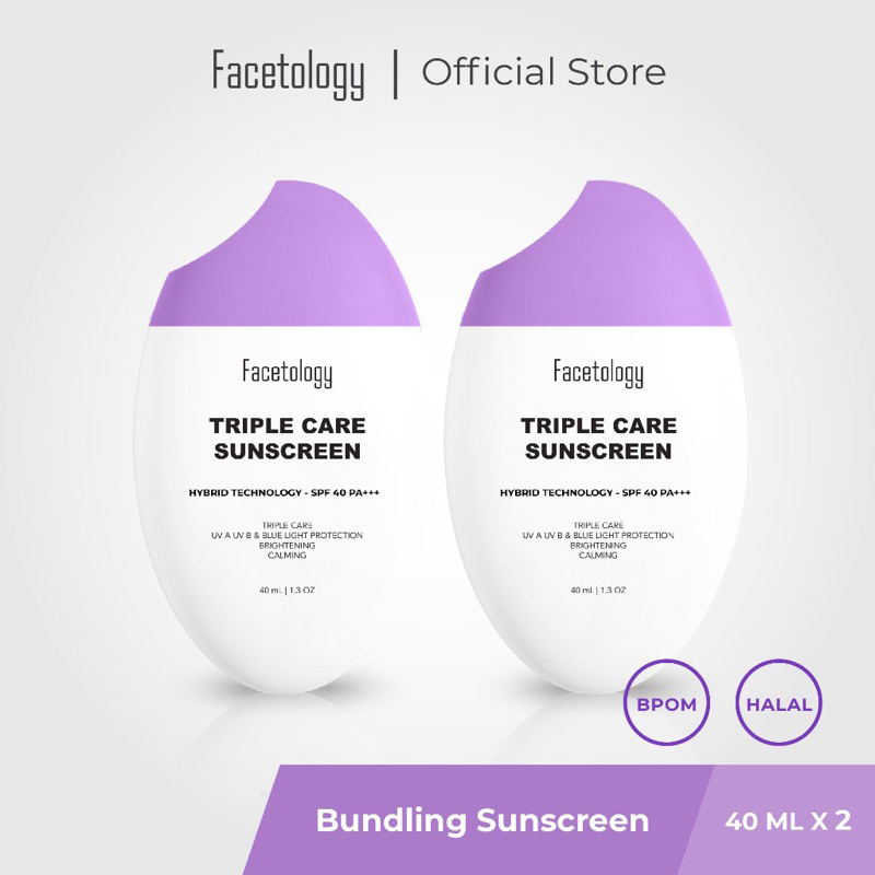 [PROMO BUNDLING 2 PCS] FACETOLOGY TRIPLE CARE SUNSCREEN SPF 40 PA+++ HYBRID SUNSCREEN TABIR SURYA 40ml