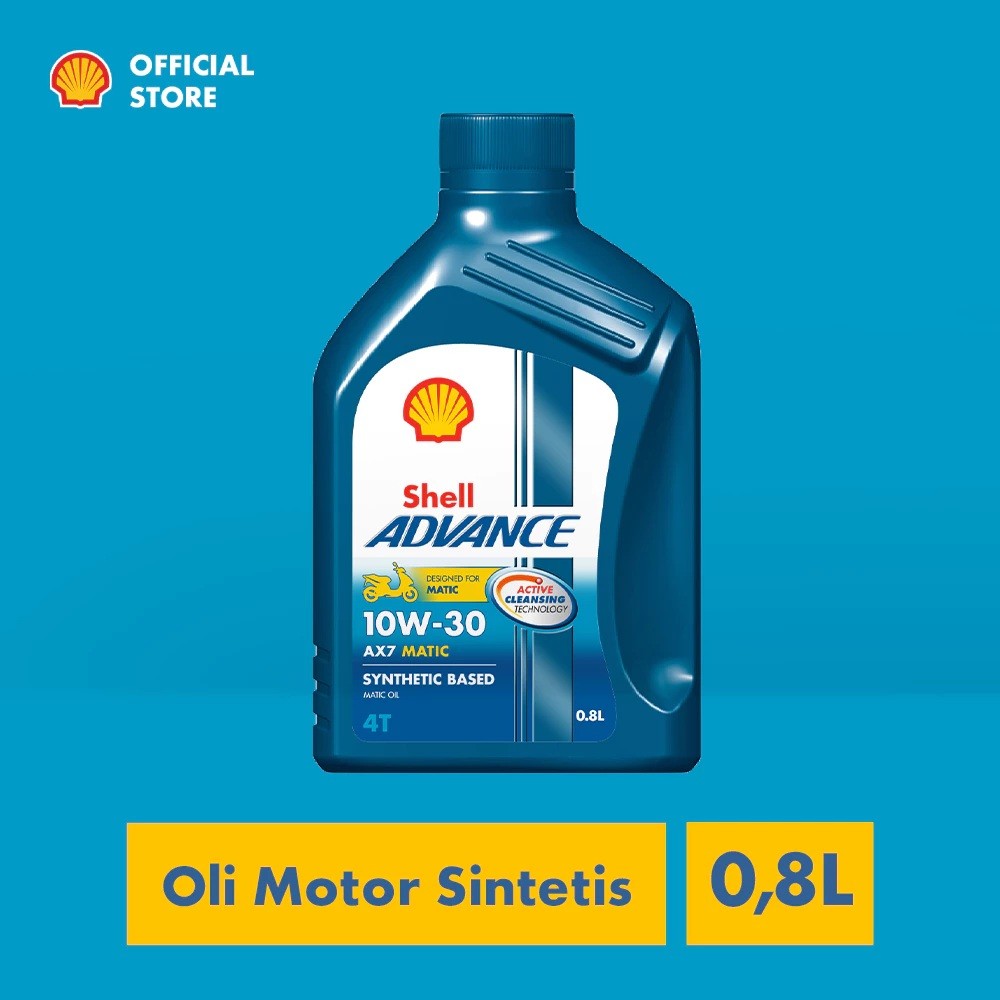 Oli Motor SHELL ADVANCE AX7 SCOOTER 10W-30 (0.8LITER) – Synthetic Pelumas Mesin Motor Matic Harian Lebih Bersih & Tahan Lama