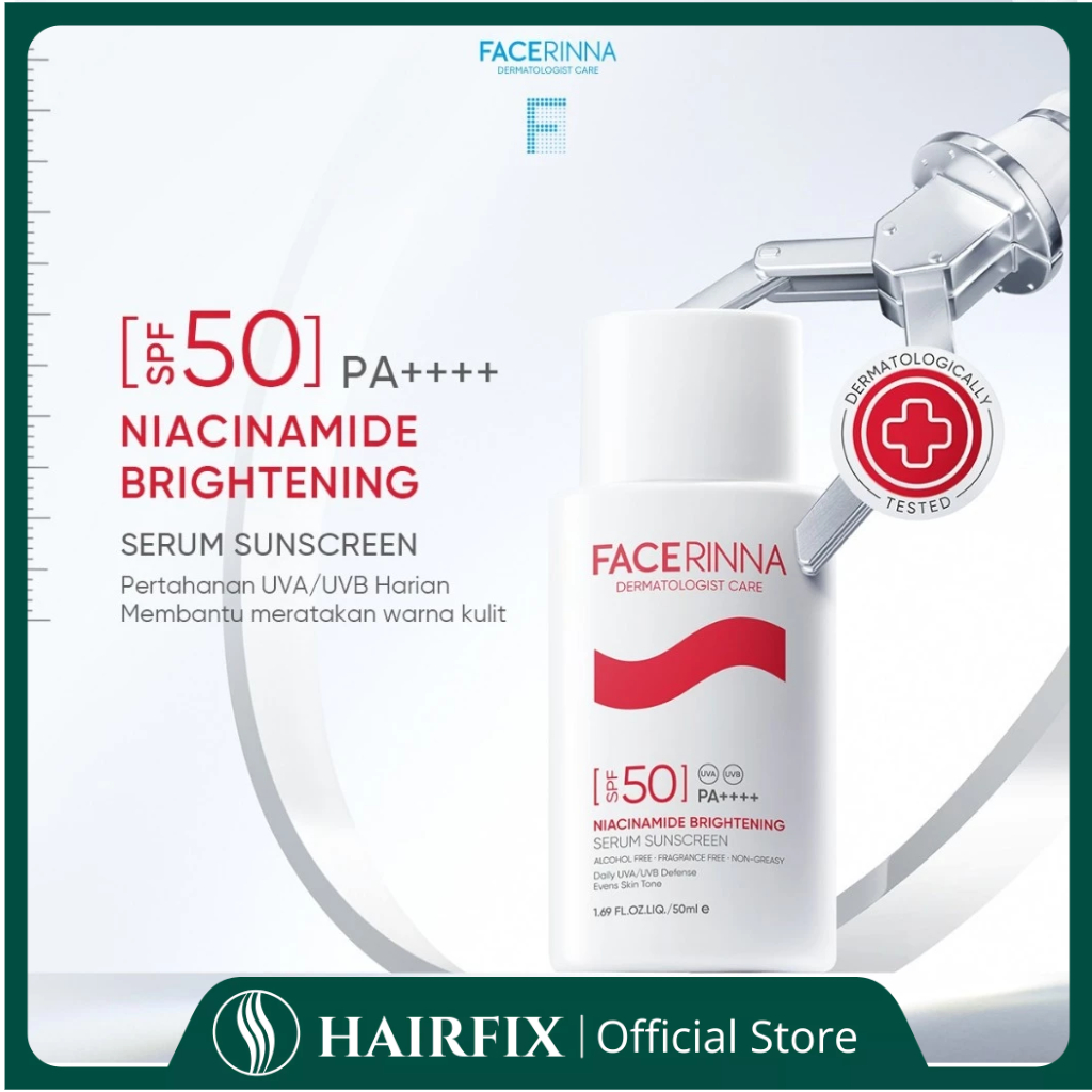 (BPOM) FACERINNA Niacinamide Brightening Serum Sunscreen SPF50 PA++++ 50ml | Sunscreen Wajah & Badan UV Shield dengan Niacinamide