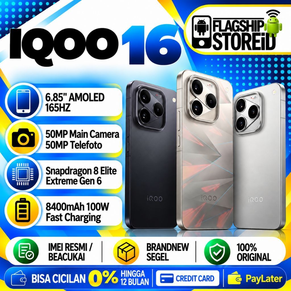 Jual iQOO 16 5G 256GB 512GB 1TB Snapdragon 8 Elite Extreme Gen 6 8400mAh | Shopee Indonesia