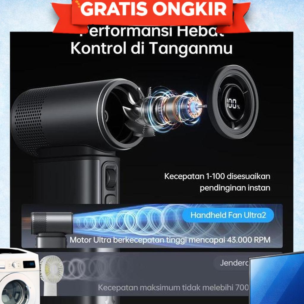Jisulife Fan Ultra 2 Kipas Tangan Turbo 17M/S Kecepatan Tinggi Baterai 9000Mah Tahan Lama 25 Jam Usb 3 In 1 Bisa Untuk Kipas Isi Daya Lampu Camping Outdoor Hair Dryer