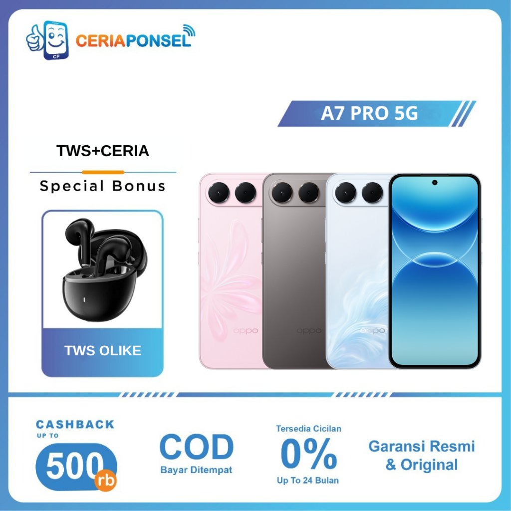 Jual Oppo A7 Pro 5G 6/256GB 6.57 inci MediaTek Dimensity 6360 MAX (8-core) | Garansi Resmi OPPO Indonesia 1 Tahun | Shopee Indonesia