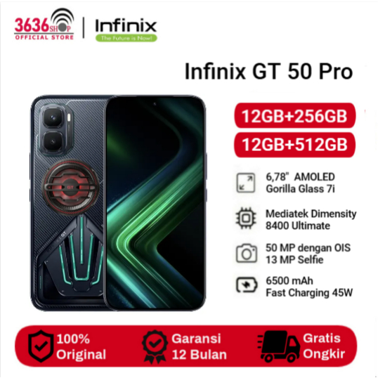 Infinix GT 50 Pro 5G  [12GB+256GB] [12GB+512GB] Display AMOLED Size 6.78 inches -  Mediatek Dimensity 8400 Ultimate - Camera 50MP - Battery 6500mAh - Garansi Resmi 1 Tahun