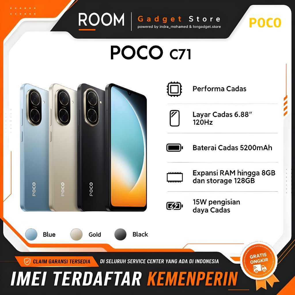 Smarthphone POCO C71 - 4/128 GB Performa Cepat, Layar 120Hz, Baterai Besar