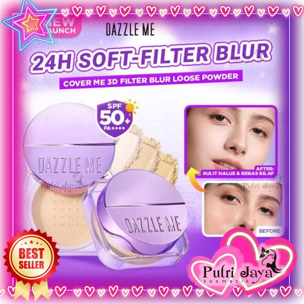 DAZZLE ME Cover Me 3D Filter Blur Loose Powder SPF50+ PA++++ Mengontrol Minyak Berlebihi Kulit Bebas Minyak - putrijayakosmetik HEBE