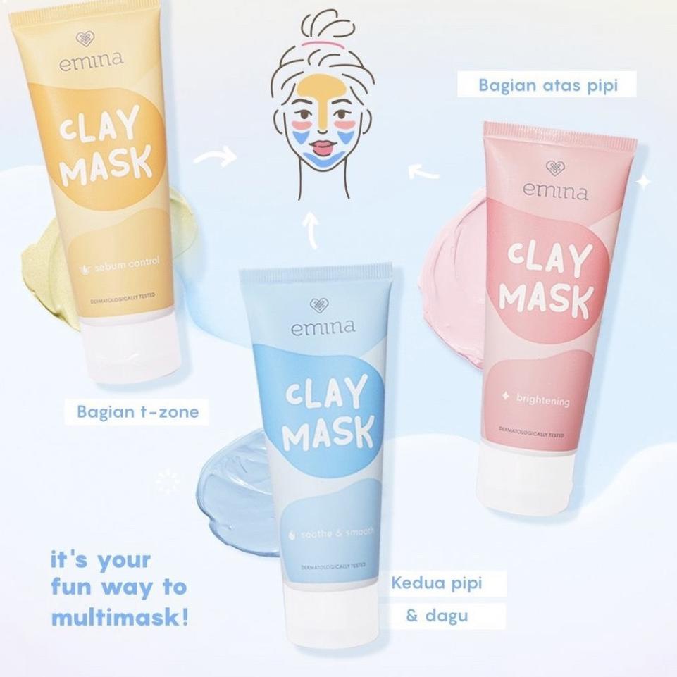 Terbaru dan terlaris EMINA Clay Mask 60mL | masker wajah brightening sebum oil control soothe smoothe BPOM buruan
