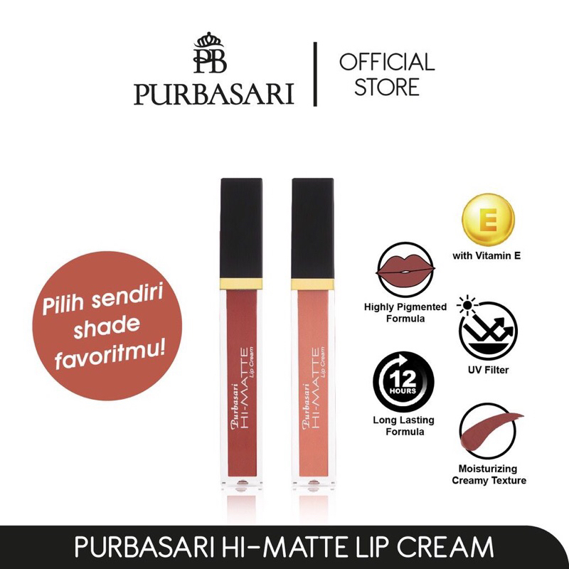 Purbasari Hi-Matte Lip Cream Pcs/ Matte Lipcream / Matte Lipstick - Lembut Tahan Lama Pelembab Pigmentasi Tinggi