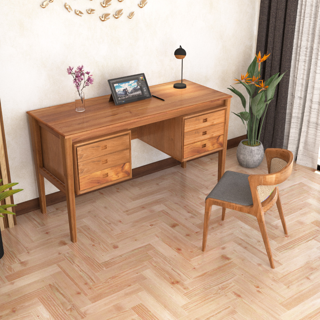 IDEA Wyoming - Meja Kerja Kayu Jati Solid / Meja Belajar / Workstation