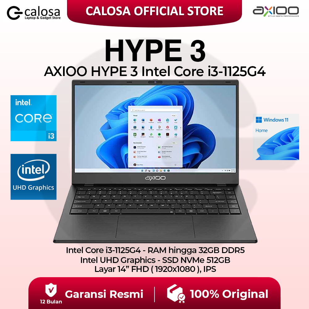 Laptop Axioo MyBook Hype 3 G11 Gen 11 Intel Core i3-1125G4 RAM 8GB / 16GB SSD 256GB / 512GB  14inch Windows 11