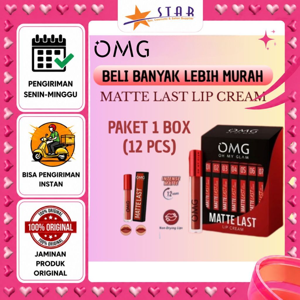* STAR * PAKET 1 BOX OMG OH MY GLAM - Mattelast Lip Cream - Isi 12 Pcs - Affordable