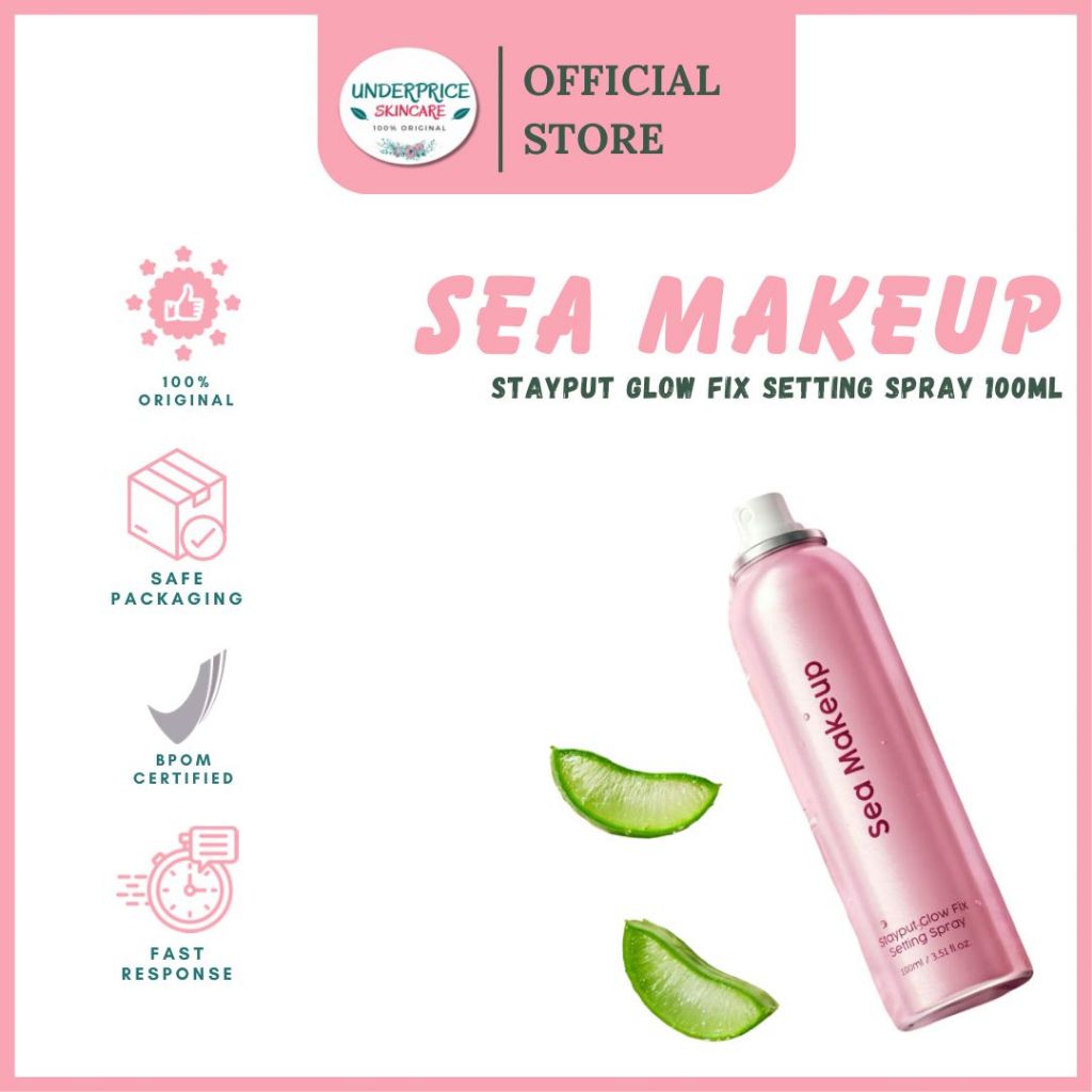 Sea Makeup Stayput Glow Fix Setting Spray 24 Jam Tahan Lama Aloe Vera 100ml 40ml