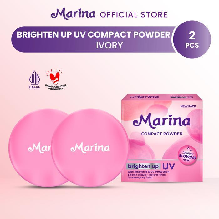 Promo Marina Glow Ready UV Brighten Up Compact Powder 12G [2pc] - Exp date : 12.2028 - Ivory Bedak Glowing