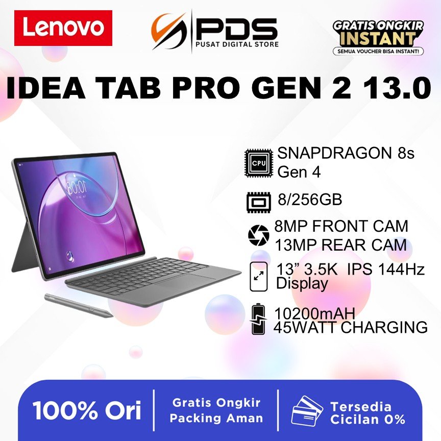 Terlaris LENOVO IDEA TAB PRO GEN 2 13.0 8GB 256GB SNAPDRAGON 8S GEN 4 WPS PC LEVEL CLOUD GREY + PEN