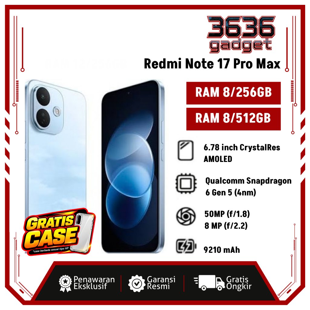 Redmi Note 17 Pro Max 5G - 8/256 & 8/512, 10000mAh & 100W, Layar AMOLED 6,83" - Garansi Resmi