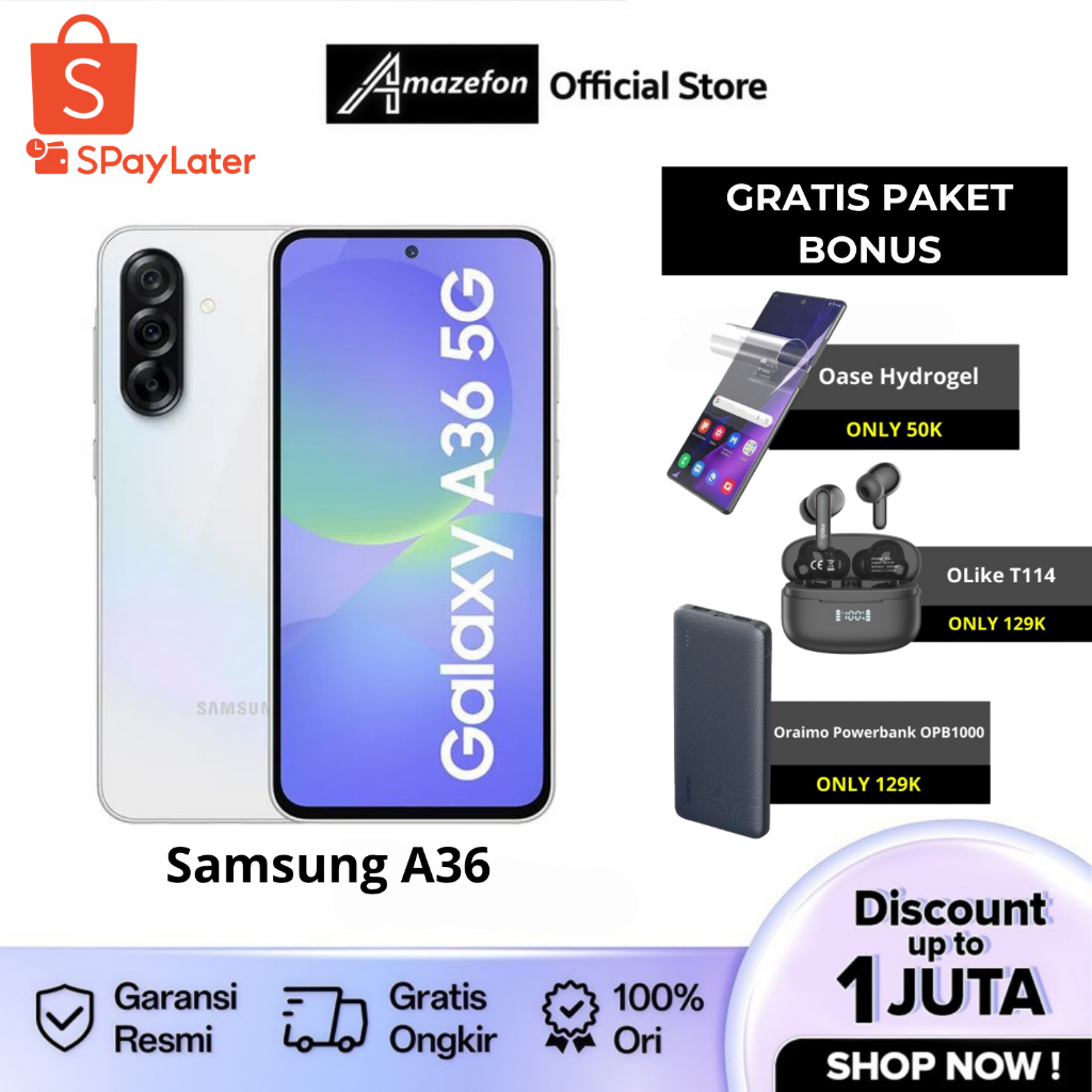 Samsung Galaxy A36 5G NFC Garansi Resmi Samsung Indonesia 1 Tahun Black Lime White Lavender