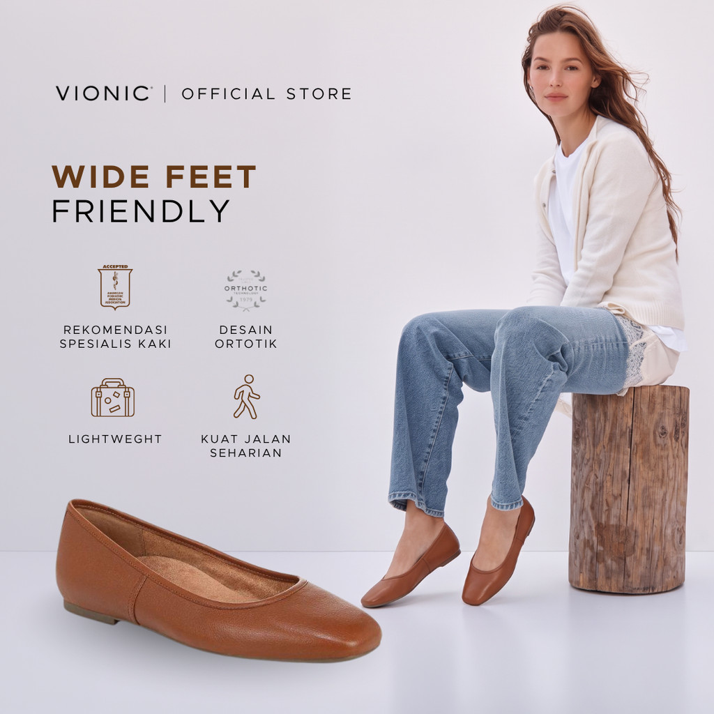 Jual Vionic Orinda Tan Flatshoes Wanita | Shopee Indonesia