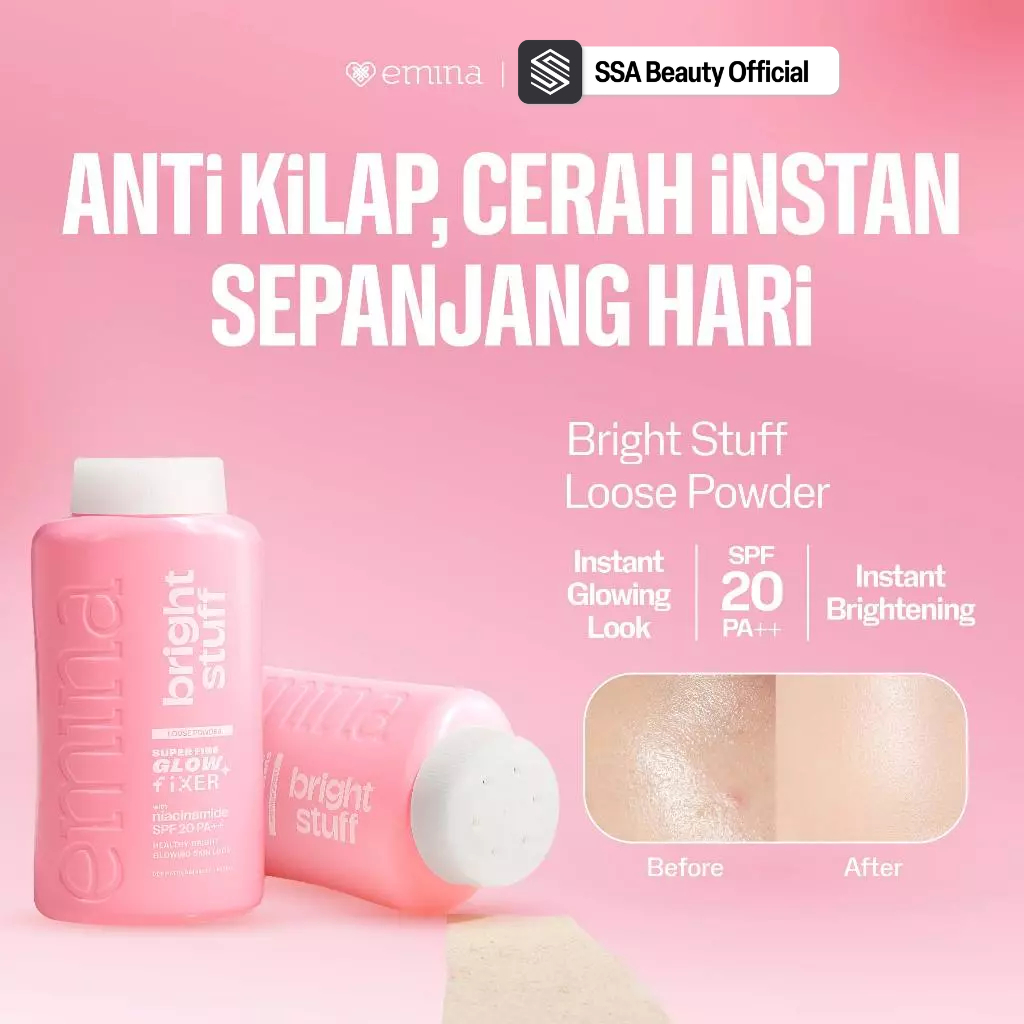 Emina Bright Stuff Loose Powder with Niacinamide SPF 20 PA++ 55 g | Bedak Tabur Cerah Instan