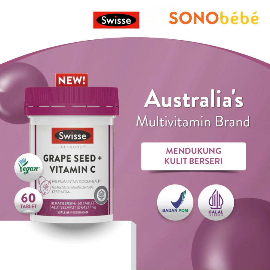 Swisse Ultiboost Grape Seed + Vitamin C 60s - Multivitamin untuk Mendukung Kulit Berseri