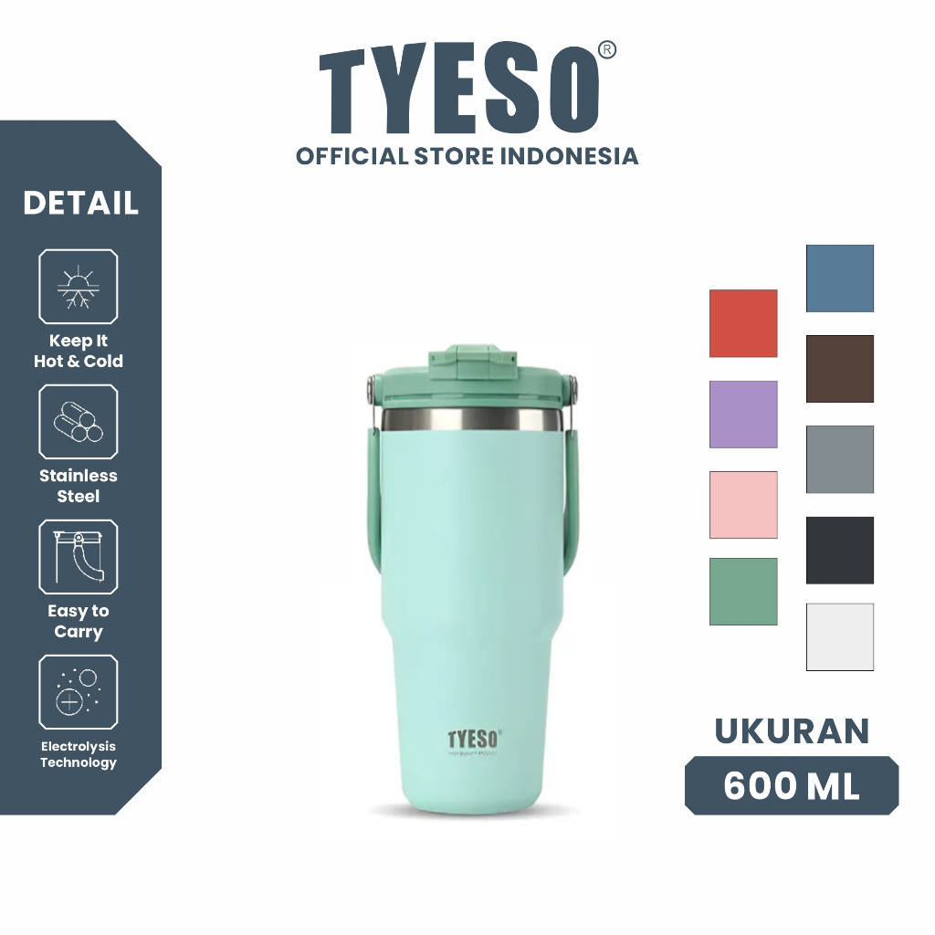Jual Tyeso Roam Tumbler Portable 600 ml TS-01022 Double Vacuum Insulated Stainless Steel - Mix Color | Shopee Indonesia